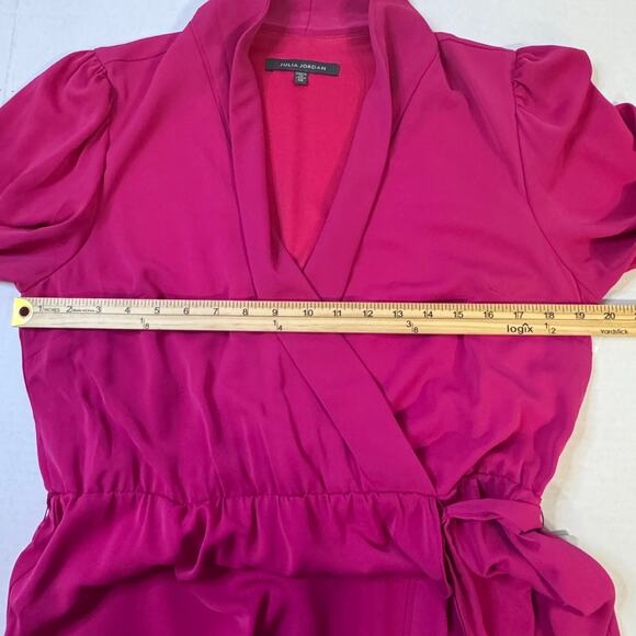 Julia Jordon Pink / Raspberry Long Sleeve Lapel Neck Wrap Midi Dress Size 12 NWT - Picture 8 of 15